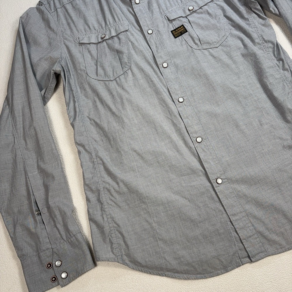 G-Star‎ Raw Western Shirt Men's L Gray Flap Pocket Pearl Snap Stretch Button Up - Picture 7 of 16
